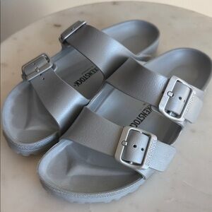 Birkenstock Metallic Silver Slides Size 37